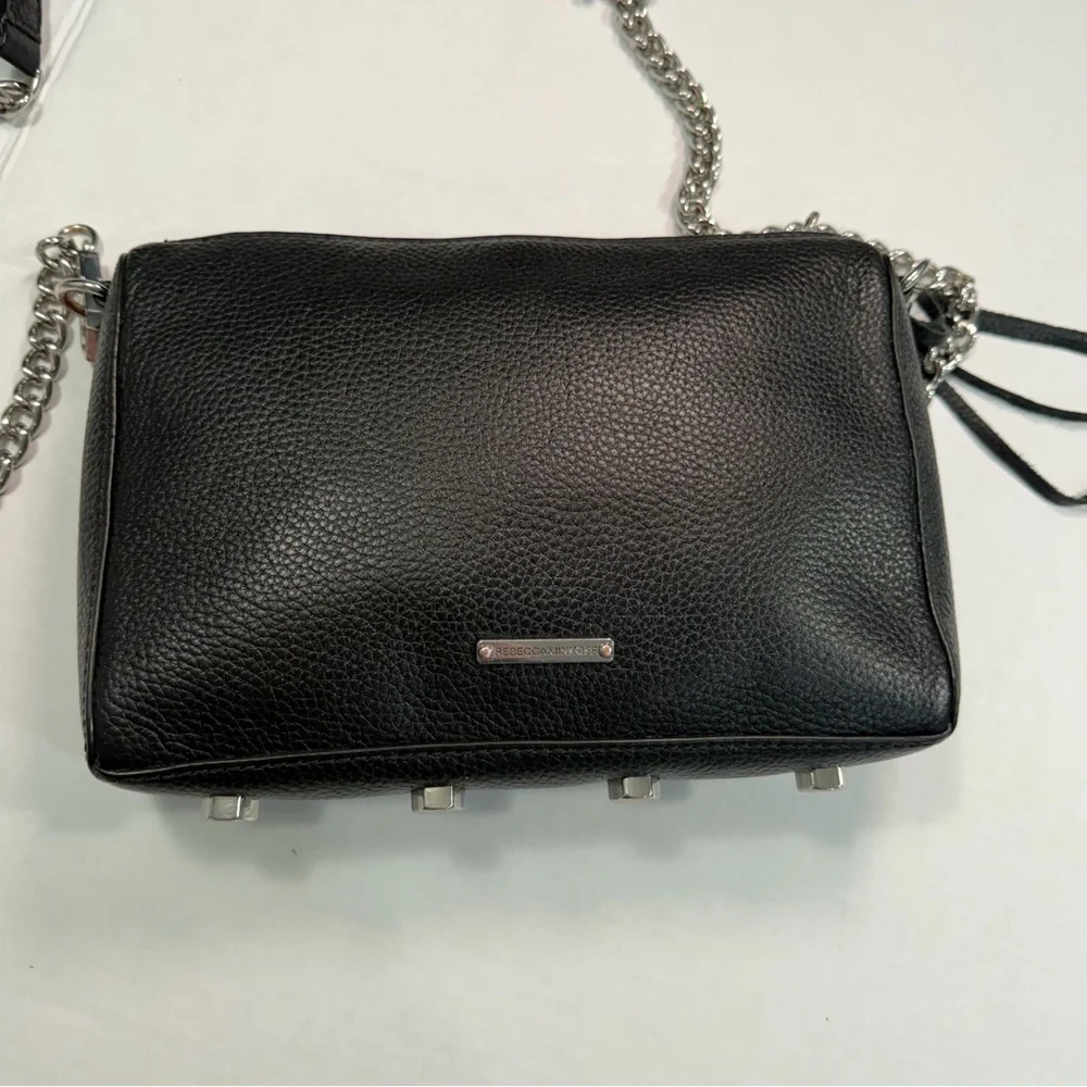 Rebecca Minkoff Avery Leather Crossbody Bag, Pebbled Black Silver Chain